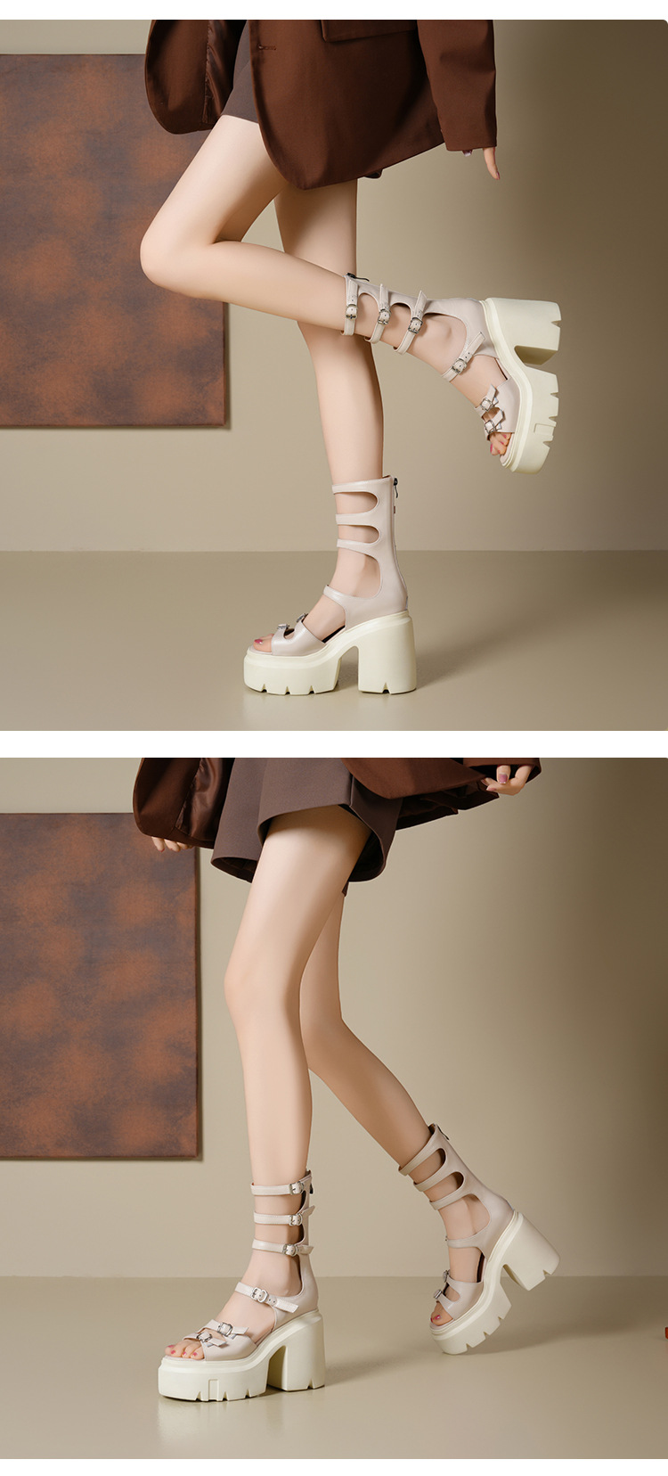 Boot sandal nữ cổ thấp đế dày gót 12 cm khóa thắt lưng — Màu đen chi tiết 7