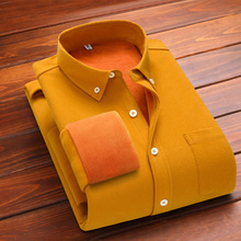 外贸2025秋冬男士灯芯绒加绒加厚衬衫男中老年休闲内穿长袖衬衣