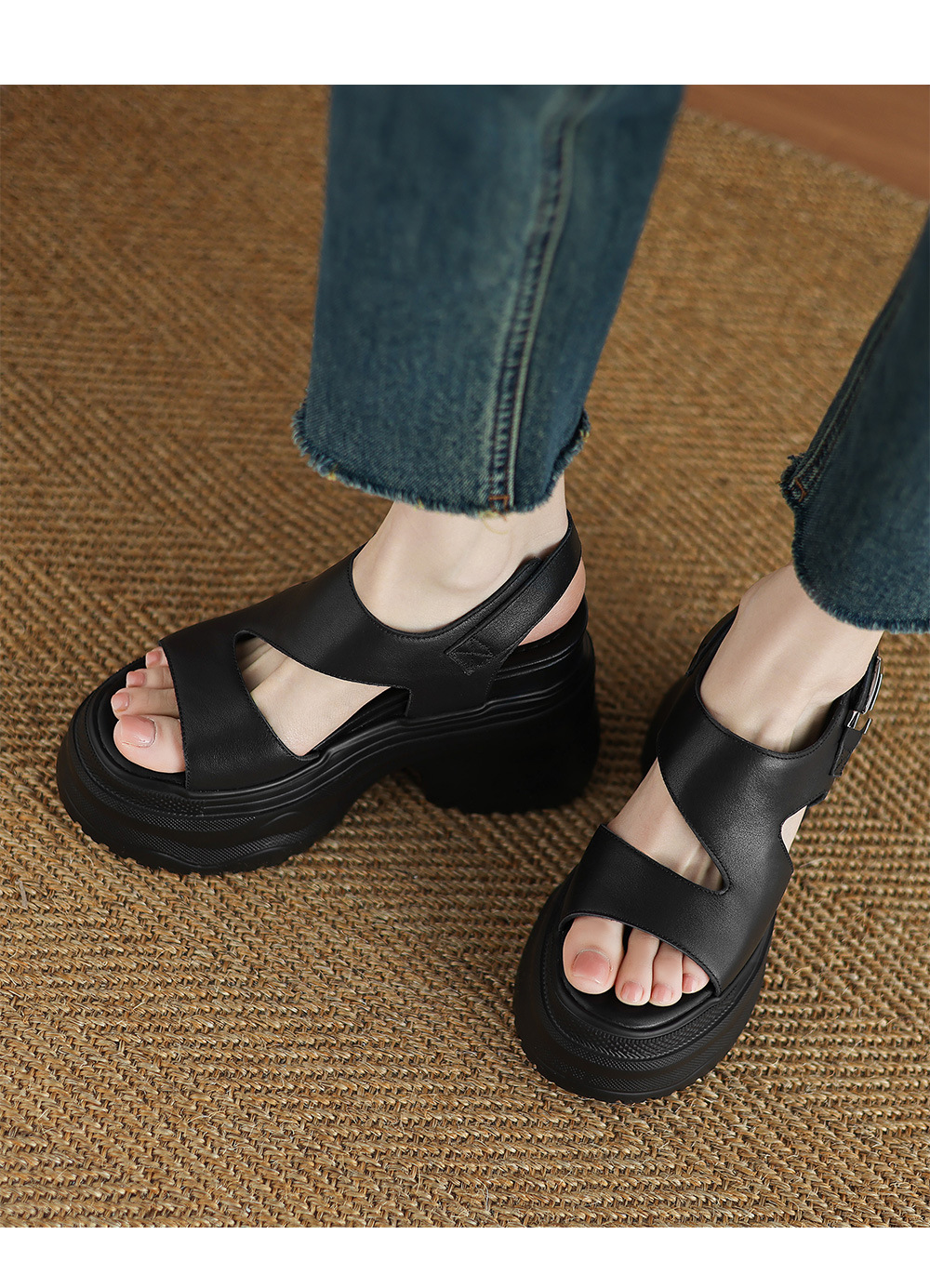 Sandal đế xuồng cao gót nữ phong cách La Mã, đế dày độn cao, gót siêu cao 9 cm — Màu đen, Màu trắng chi tiết 5
