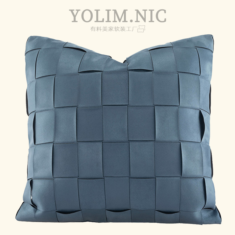 手工编织系列现代简约北欧风沙发抱枕套灰蓝色麂皮靠垫套BZ220919