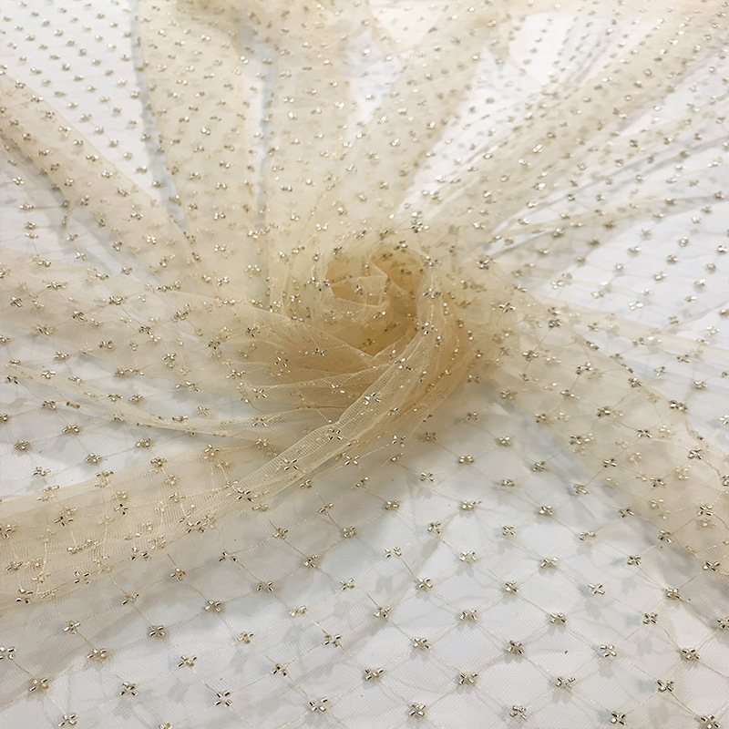 Proveedor de stock bonito tubo de cuentas bordado vestido de tela de malla tulle cuentas bordadas tela de vestido de noche