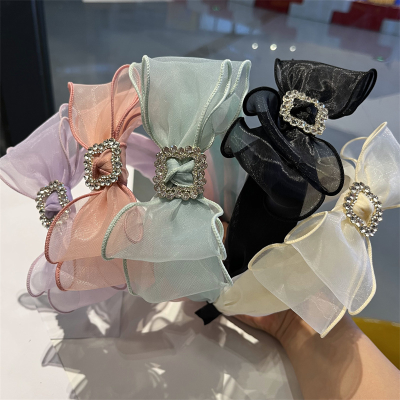 2023年夏季黑色發箍新款網紗褶皺高顱頂發箍時尚網紅減齡發卡髮飾