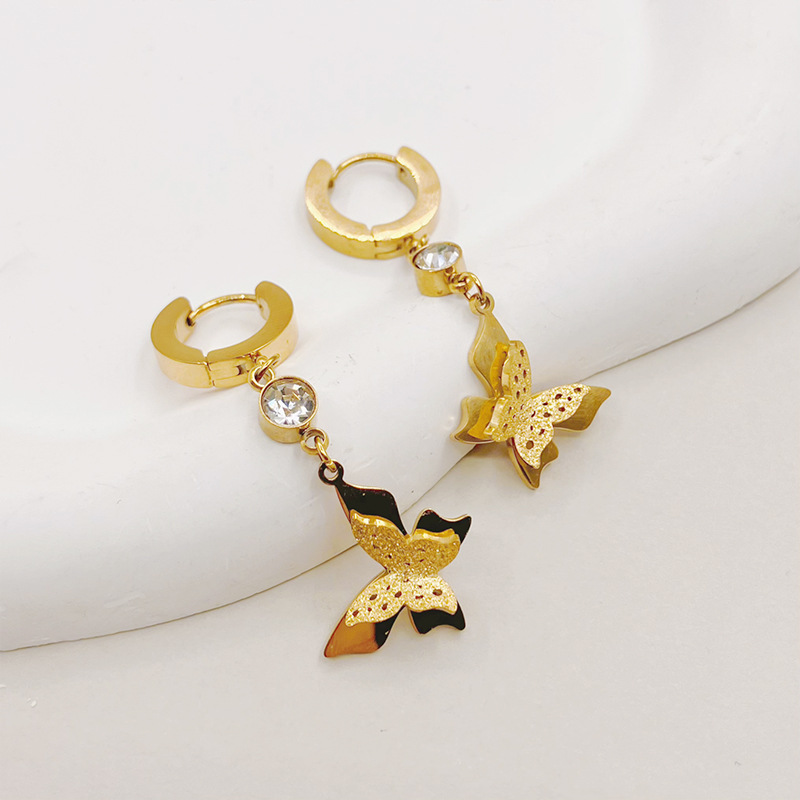 Cute Animal Butterfly Stainless Steel Plating Inlay Zircon Drop Earrings 1 Pair display picture 1