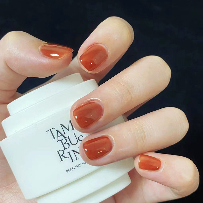 Simple solid color milk orange nail art fake nail mid-length square nail piece European and American wearable nail art Simple solid color milk orange nail art fake nail mid-length square nail piece European and American wearable nail art