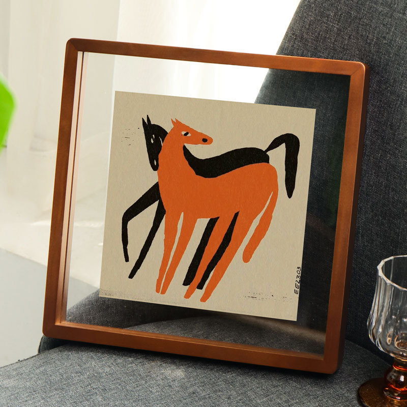 Double-Sided Transparent Glass Square Rounded Corner Solid Wood Photo Frame for Displaying Small Cards, New Model for the Year of the Horse, Empty Wooden Frame Double-Sided Transparent Glass Square Rounded Corner Solid Wood Photo Frame for Displaying Small Cards, New Model for the Year of the Horse, Empty Wooden Frame