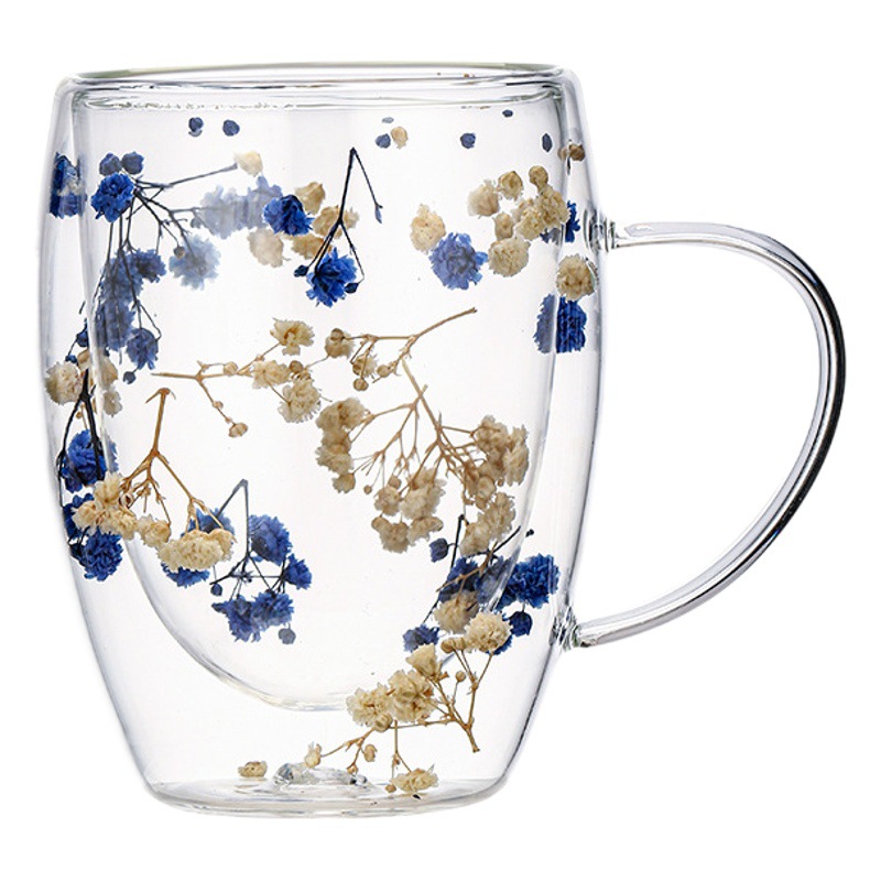Celebridad de Internet flor real vidrio de doble capa de vidrio estrellado de alto aspecto taza de café de leche transfronteriza vidrio simple