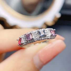 工厂批发爆款天然尖晶石戒指S925银镶嵌主石2*2热销欧美一件代发