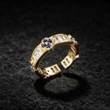 铜镀18k真金戒指女跨境爆款轻奢高级感四叶草锆石可开口调节指环