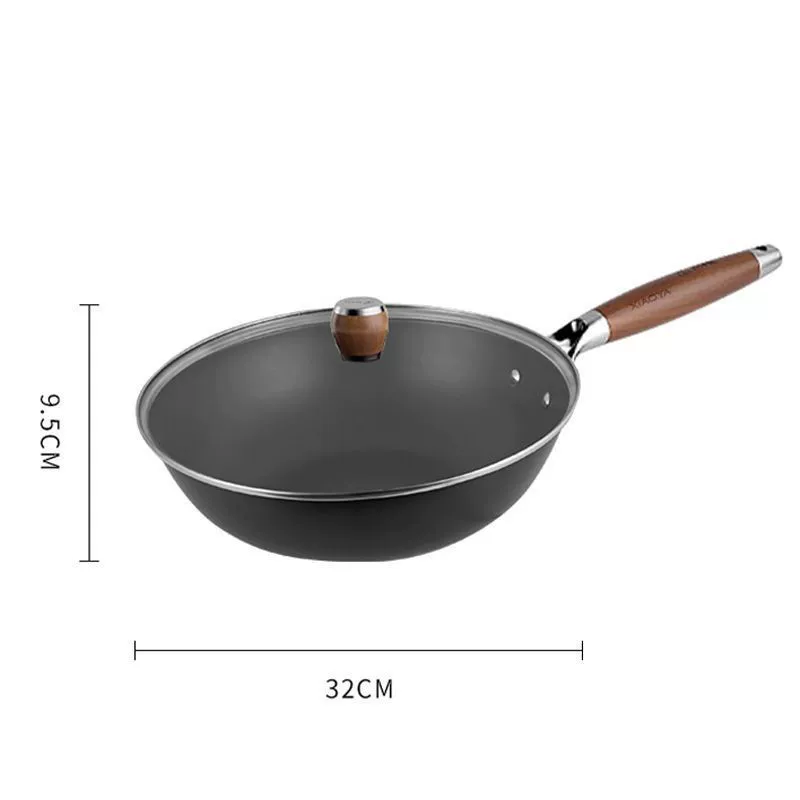 High-end wholesale household cooking pan uncoated nitrided wok traditional iron pan uncoated non-stick pan flat bottom wok
