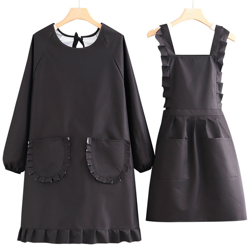 New Eco-Friendly Waterproof Long-Sleeve Apron Kitchen Home Use Cooking Cover Dress Women's New Workwear Logo Printed WaistApron
