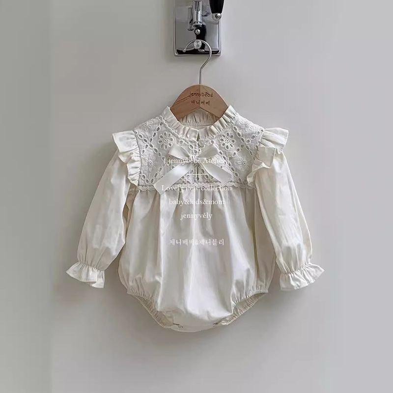 Jennybebe Spring and Autumn Ins Baby Bow Hare Clothes Baby Girl Lace Small Flying Sleeve Climbing Dress One Year Old Dress