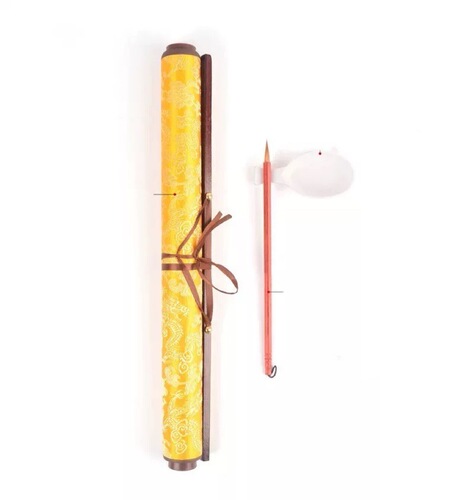 Beginner's set of poems written in small regular script on cloth. Orchid Pavilion preface copying, tracing red and thickening students' brush calligraphy practice