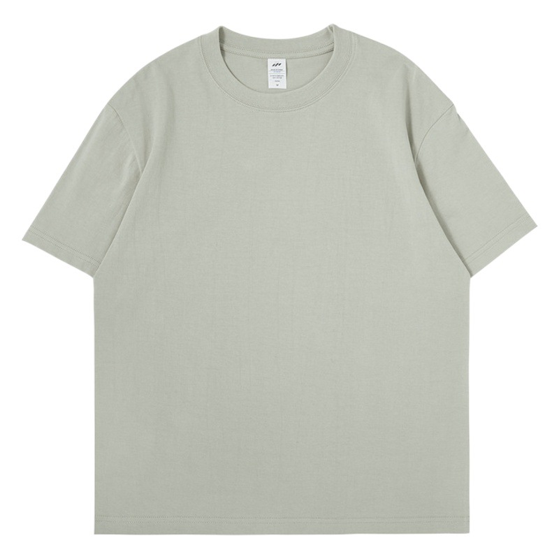 Camisa de fondo blanca casual de algodón de 230g para hombre suelta primavera y verano marca de moda para hombre camiseta de manga corta con cuello redondo para hombre ropa para mujer