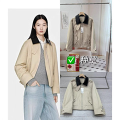 即墨厂家09180525秋季新品2025巴恩风撞色皮领夹克外套