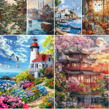 外贸跨境热销季节风景钻石画海报卧室客厅帆布装饰画芯挂画无框