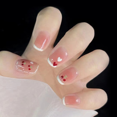 Summer Fresh Cute Love Cherry Nail Art French Student Removable Wear Nail Tips Wholesale