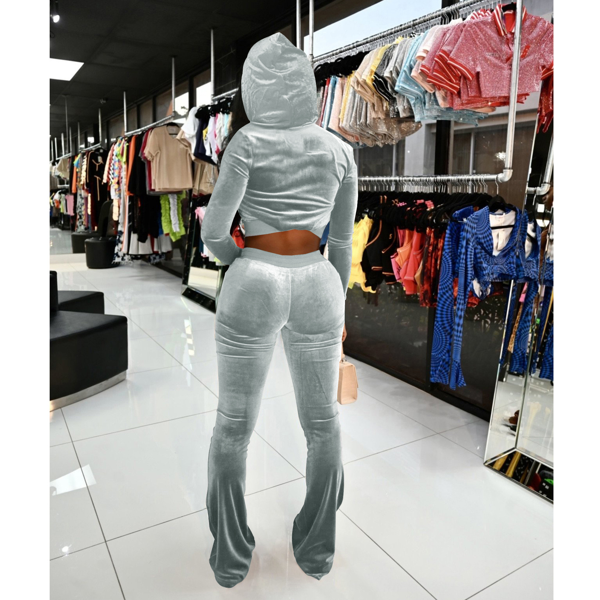 F172 European American Women's Clothing Cross-border Korean Autumn And Winter New Two-piece Hooded Casual Sports Velvet_ecoleips.com