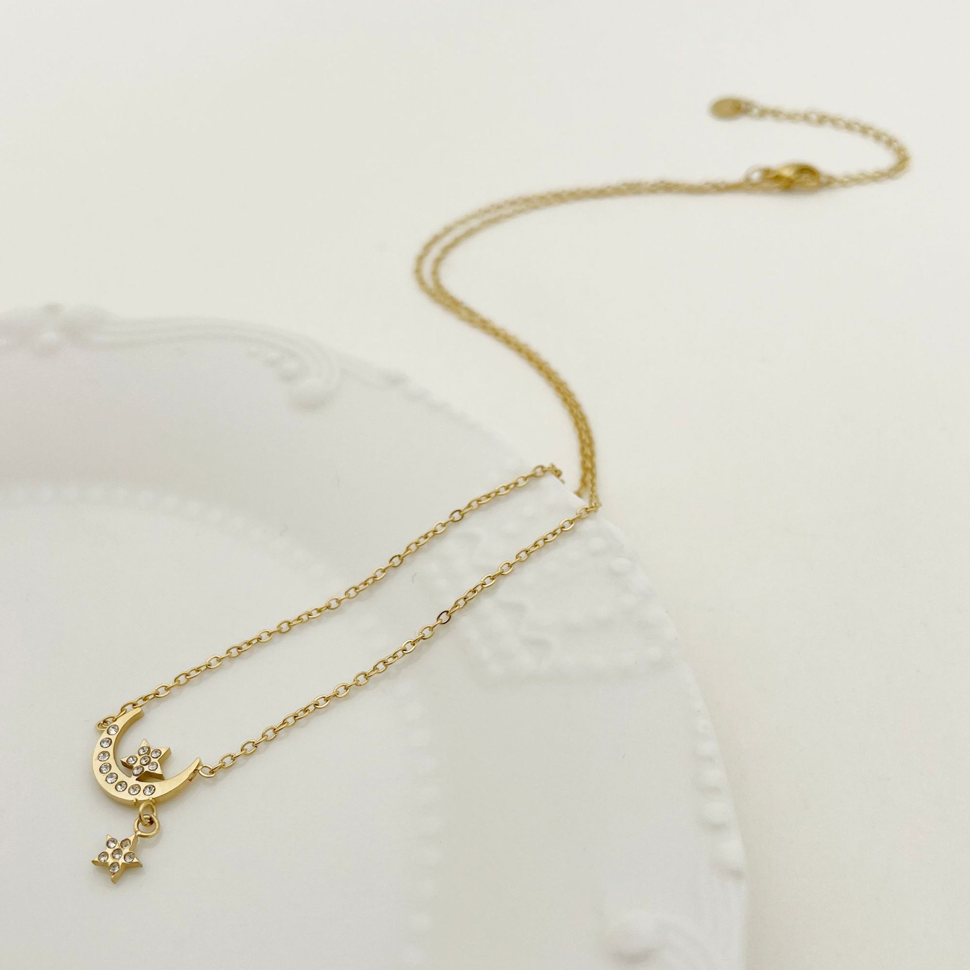 Simple Style Star Moon Stainless Steel Plating Zircon Pendant Necklace 1 Piece