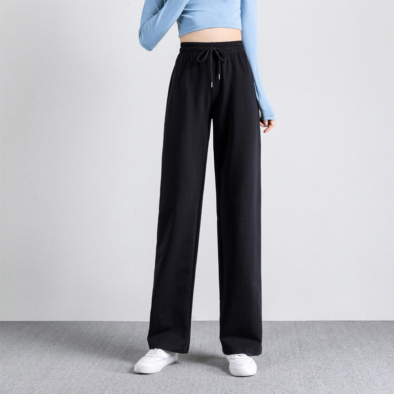 Spring New Casual Sports Pants Women's High Waist Slimming Hanging Trousers Straight Pants White Pants Wide Leg Pants