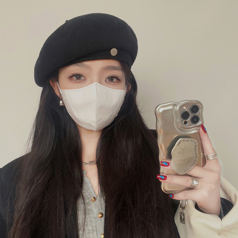 黑色八角贝雷帽子女秋冬大头围显脸小画家帽高级感时尚百搭报童帽|undefined