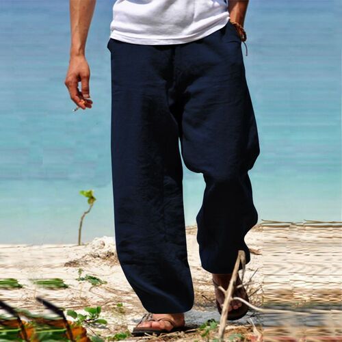 European and American Style Summer Men's Hip-Hop Breathable Cotton Linen Loose Casual Sports Beach Air-Conditioned Slimming Pants