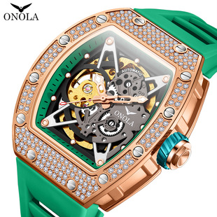 Fashionable Full Diamond New Watch Oona Onola Live Broadcast Fully Automatic Mechanical Watch Men's Silicone Band Waterproof