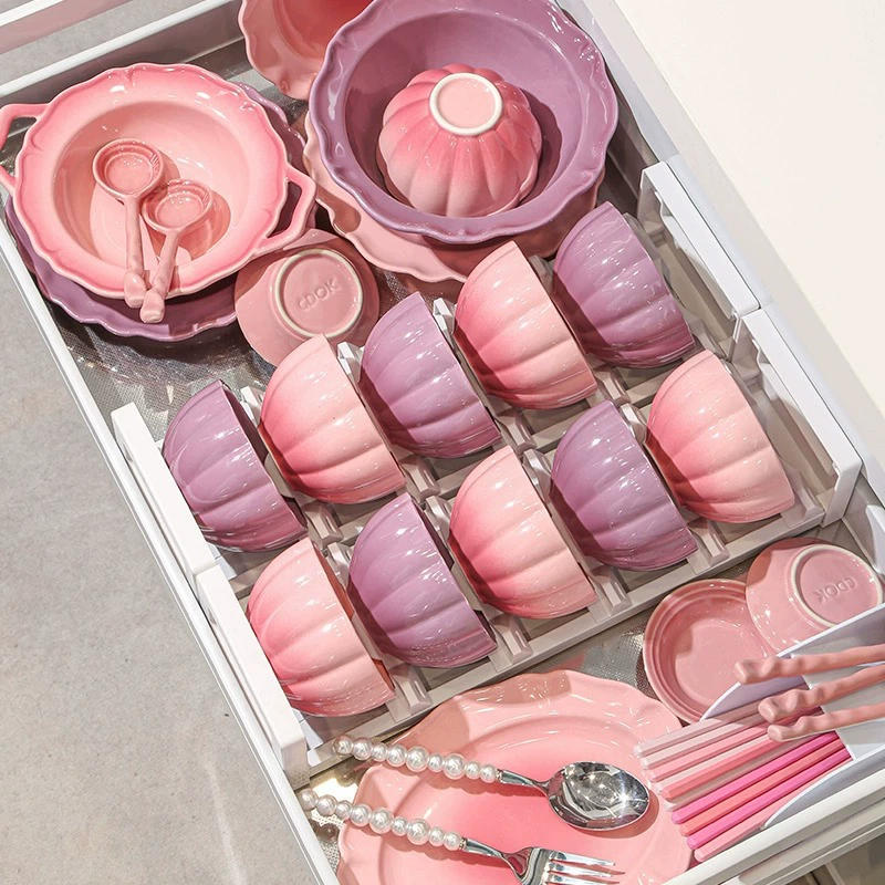 Pink-purple fresh high quality ceramic tableware for home use, internet celebrity