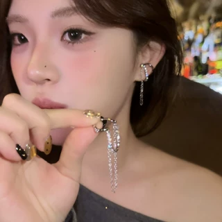 微镶闪锆链条耳骨夹小众设计无耳洞耳夹流苏耳环时尚冷淡风女耳饰