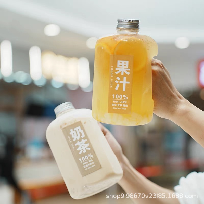 1000ml大容量一次性吨吨桶PC奶茶桶大肚杯透明耐高温运动健身水壶