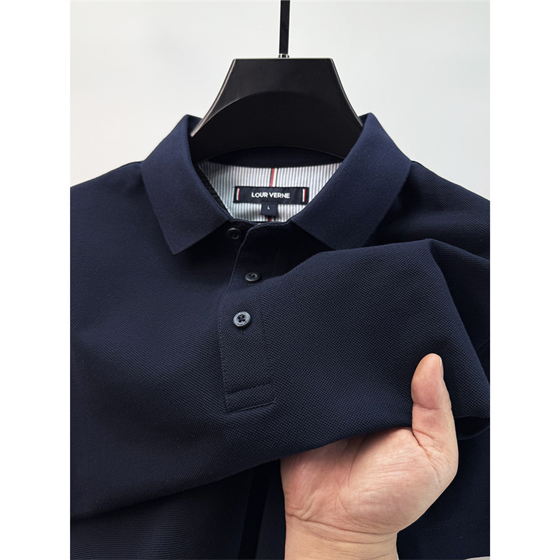 [Slit at the Hem] Net Version Classy T-Shirt Men's Lapel Summer 100% Paul Polo Shirt Half-Sleeved Pure Color Top