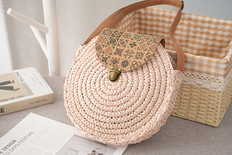 Women's Medium Straw Color Block Solid Color Vacation Beach Weave Zipper Straw Bag display picture 6