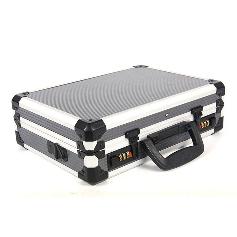 Кастомный серый ящик для инструментов из алюминиевого сплава с фурнитурой, для хранения инструментов, с пенополиэтиленовой и пузырчатой пленкой EVA, портфель из алюминиевого сплава