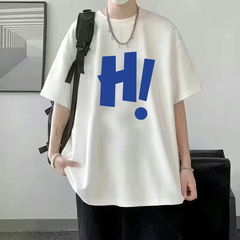 Verano nuevo estilo de seda de hielo tendencia camiseta suelta estilo de Hong Kong impresión cuello redondo camiseta de manga corta tendencia femenina todo fósforo camiseta fría