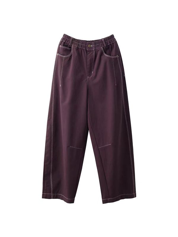 古咖服饰秋季新款文艺纯色拼接长裤休闲裤女式时尚明线显瘦哈伦裤|undefined