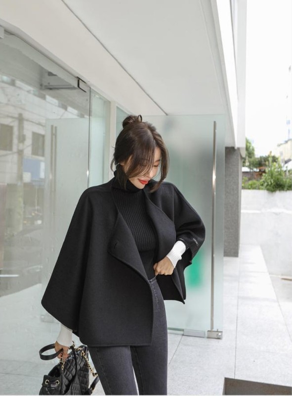 韓国ショートショールバットスリーブウールコートレディース両面手縫いカシミヤコートマントレディースコート|undefined