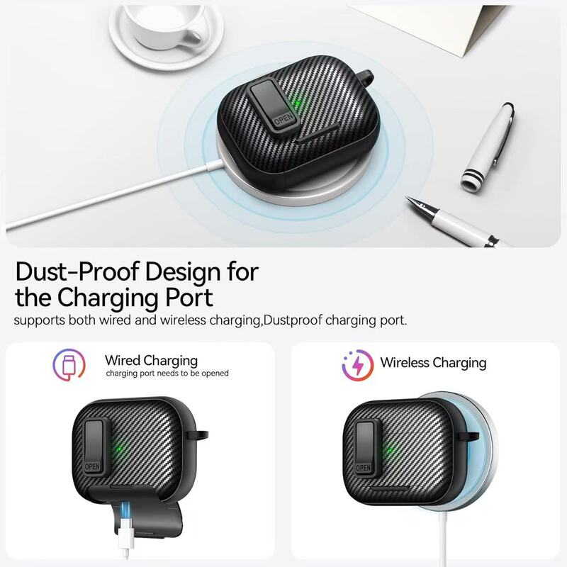 Suitable for Apple AirPods 4 Protective Cover Bluetooth Headphone Shell with Lock Bracket Pro2 Leather Texture Protective Shell 3Rd Generation