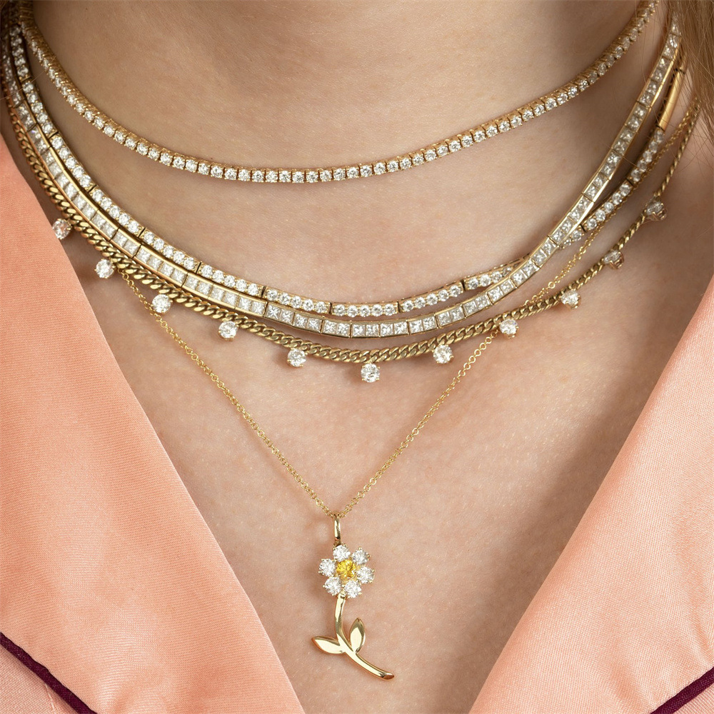 cute simple flower necklace contrast color pendant copper necklace