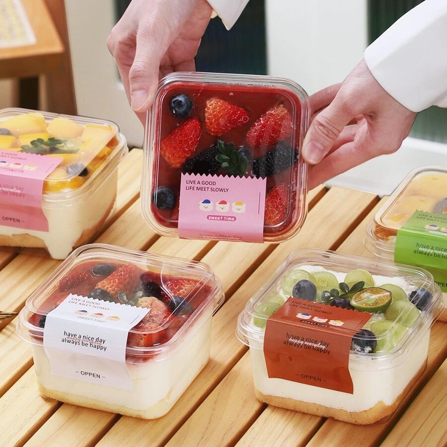 Caja de embalaje de pastel de mousse cuadrada, caja de tiramisu, caja de embalaje de postre de leche de soja, caja de embalaje de horneado, caja transparente de lasana
