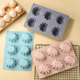 新款创意硅胶蛋糕模具6连花形马芬杯烘焙厨房家用布丁慕斯蛋挞杯