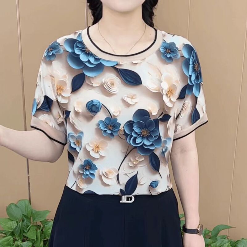 Design foreign style mother summer women's middle-aged and elderly plus size fashion temperament slim all-match age-reducing short sleeve T-shirt