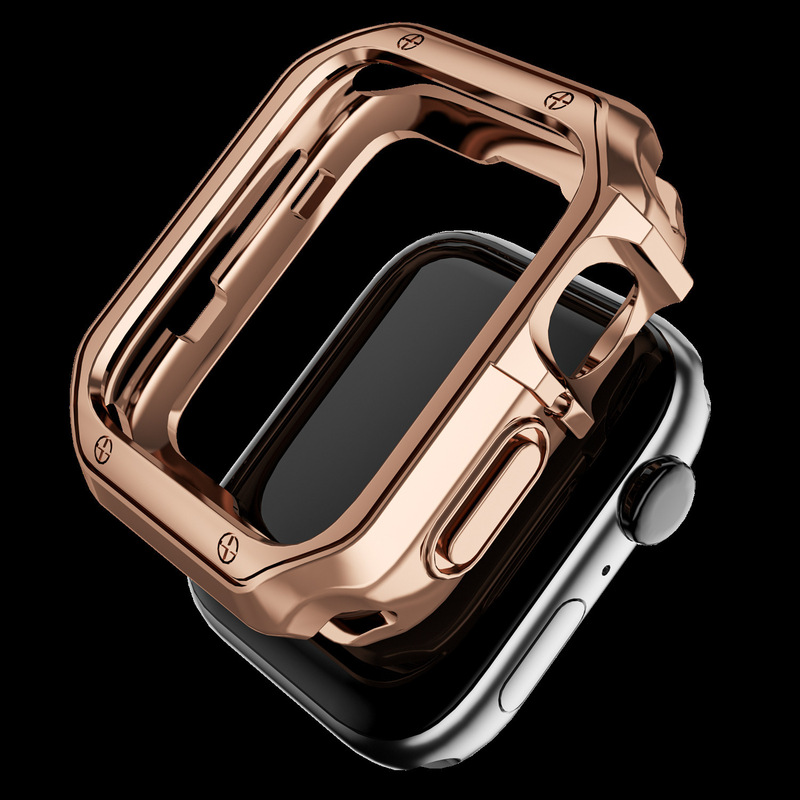 Suitable for Apple Watch iWatch 7Th Generation Tpu Protective Case Electroplated Metal Texture Anti-Fall Ins2~6Se7 Universal