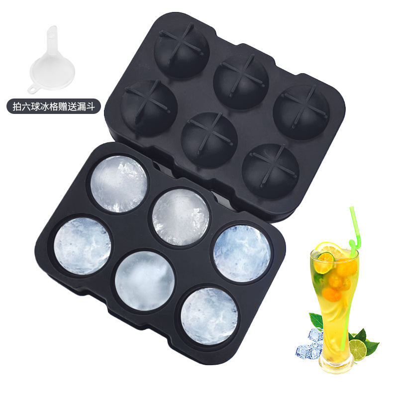 Amazon Best Seller 6-Piece Ice Cube Tray Freezer Ice Cubes Home Food Grade Spherical Ice Tray Square Ice Cube Mold