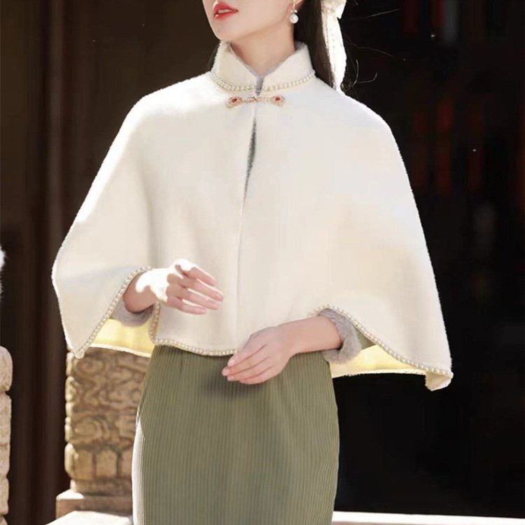 2023 autumn and winter Chinese style beaded mink velvet knitted cardigan cloak birth year dress cheongsam daily outer shawl