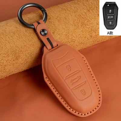 Suitable for Dongfeng Peugeot 408 top layer cowhide leather key case 308 car 3008 men's 4008 case 508500 (Car key bag) - orange
