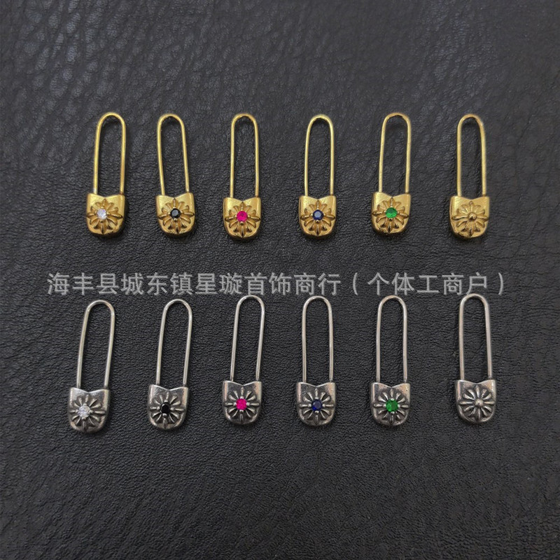 Punk Cross Gold Cross Flower Pin Earrings Plated with Thai Silver, Pure Silver, Gold with Diamonds and Colored Diamonds Earrings for Men and Women