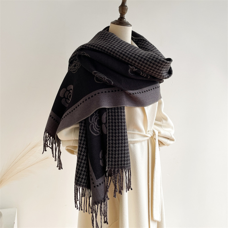 Sjaal voor dames, herfst en winter nieuwe stijl, gewikkeld in kerngaas, cameliabloem, duizend vogelraster, dubbelzijdig_voghion.com