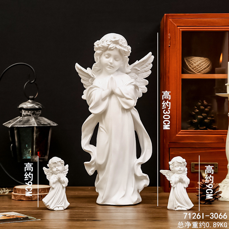 Adornos de ángel retro de estilo europeo, decoración de mesa de niña angelito de plástico de resina americana