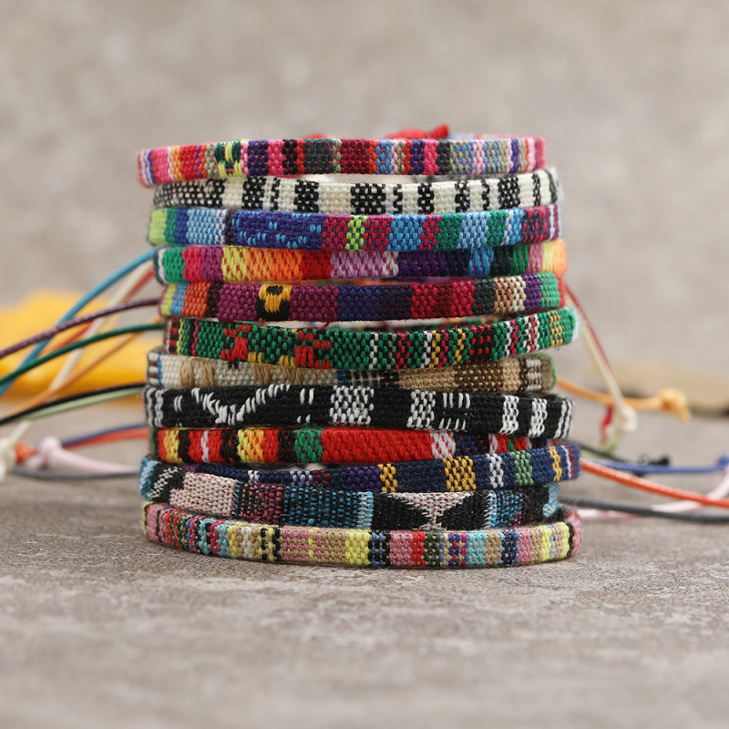 European and American Cross-Border Best-Selling Colorfulful Bohemian Style Cotton and Linen Fabric Braided Bracelets Simple and Versatile Friendship Bracelets
