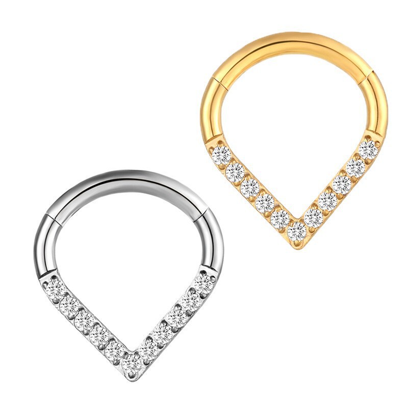 316L Stainless Steel Zircon Nose Ring Seamless Nose Ring Zircon G23 Titanium Alloy Heart-Shaped Front Inlaid with Water Drop