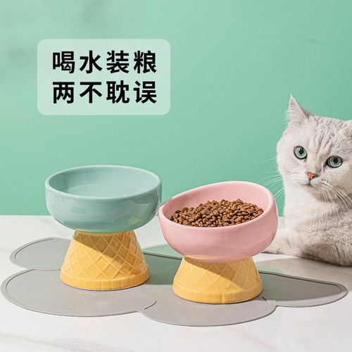 Cat Bowl Ceramic Protection Cervical Drinking Bowl Pet Supplies Cute Slanted Edge Anti-Toppling Dog Bowl Cat Food Tray